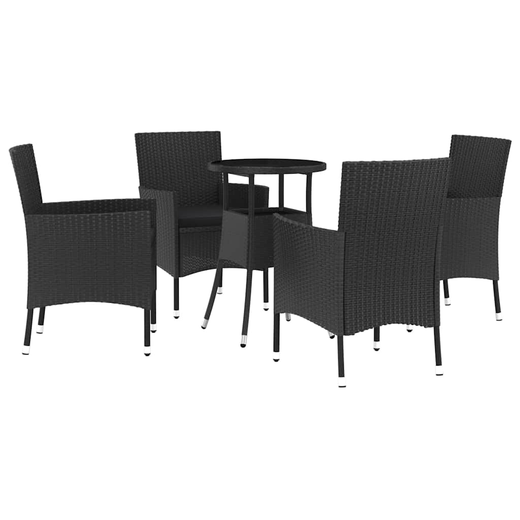 5-dijelni vrtni bistro set od poliratana s jastucima crni