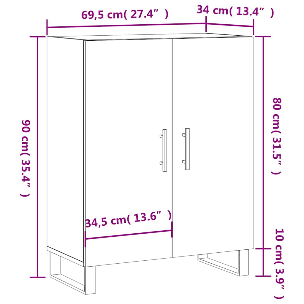 Komoda boja dimljenog hrasta 69,5x34x90 cm konstruirano drvo
