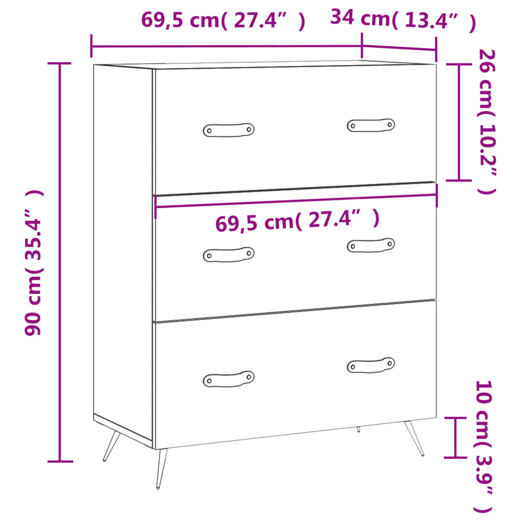 Komoda boja hrasta sonome 69,5 x 34 x 90 cm konstruirano drvo