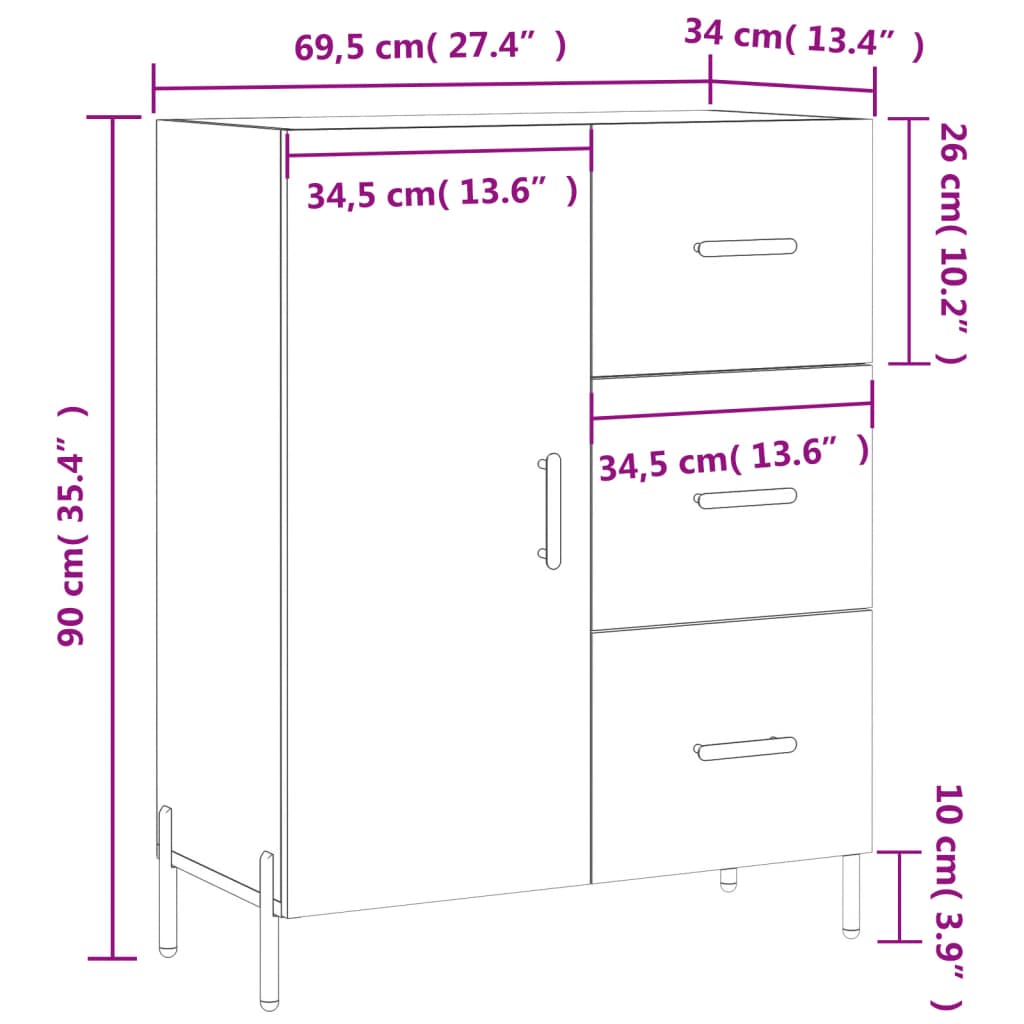 Komoda sjajna bijela 69,5x34x90 cm od konstruiranog drva