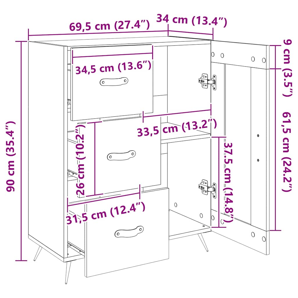 Komoda crna 69,5 x 34 x 90 cm od konstruiranog drva