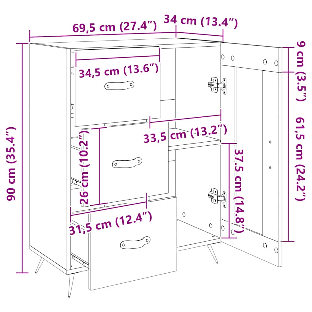 Komoda sjajna bijela 69,5x34x90 cm od konstruiranog drva