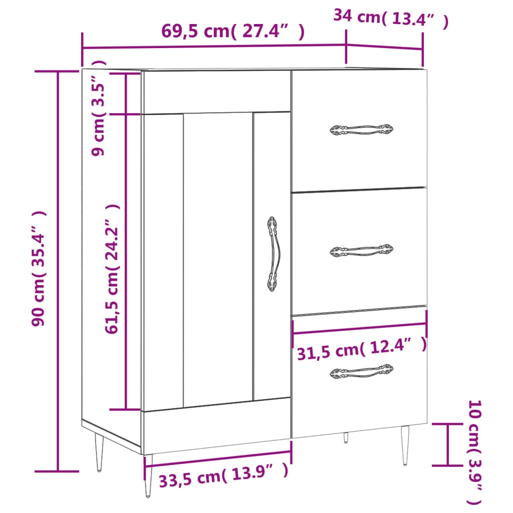 Komoda boja hrasta sonome 69,5 x 34 x 90 cm konstruirano drvo