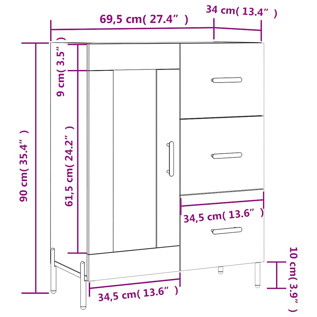 Komoda sjajna bijela 69,5x34x90 cm od konstruiranog drva