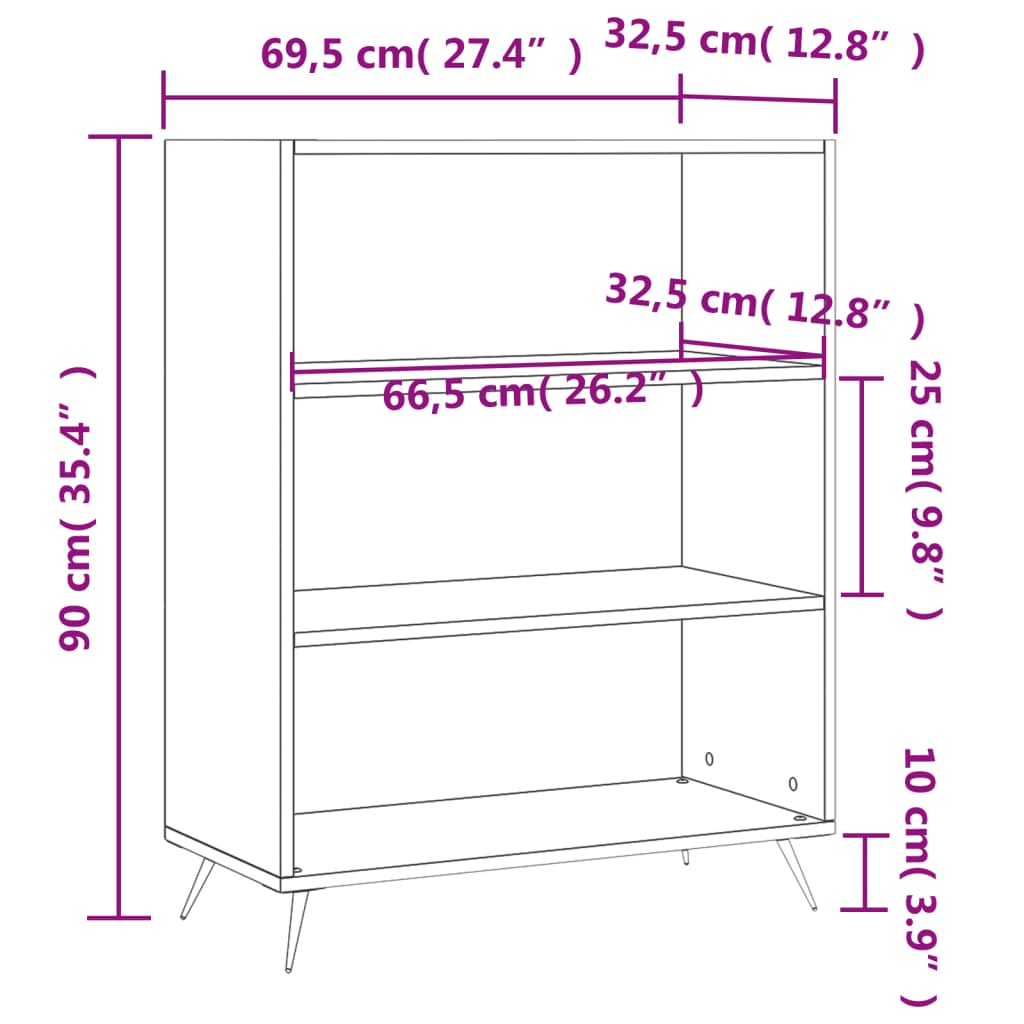 Regal za knjige sjajni bijeli 69,5x32,5x90 cm konstruirano drvo