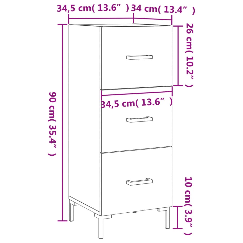 Komoda boja dimljenog hrasta 34,5x34x90 cm konstruirano drvo
