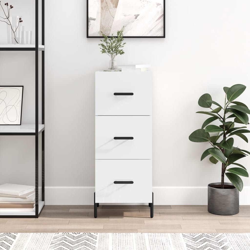 Komoda sjajna bijela 34,5 x 34 x 90 cm od konstruiranog drva