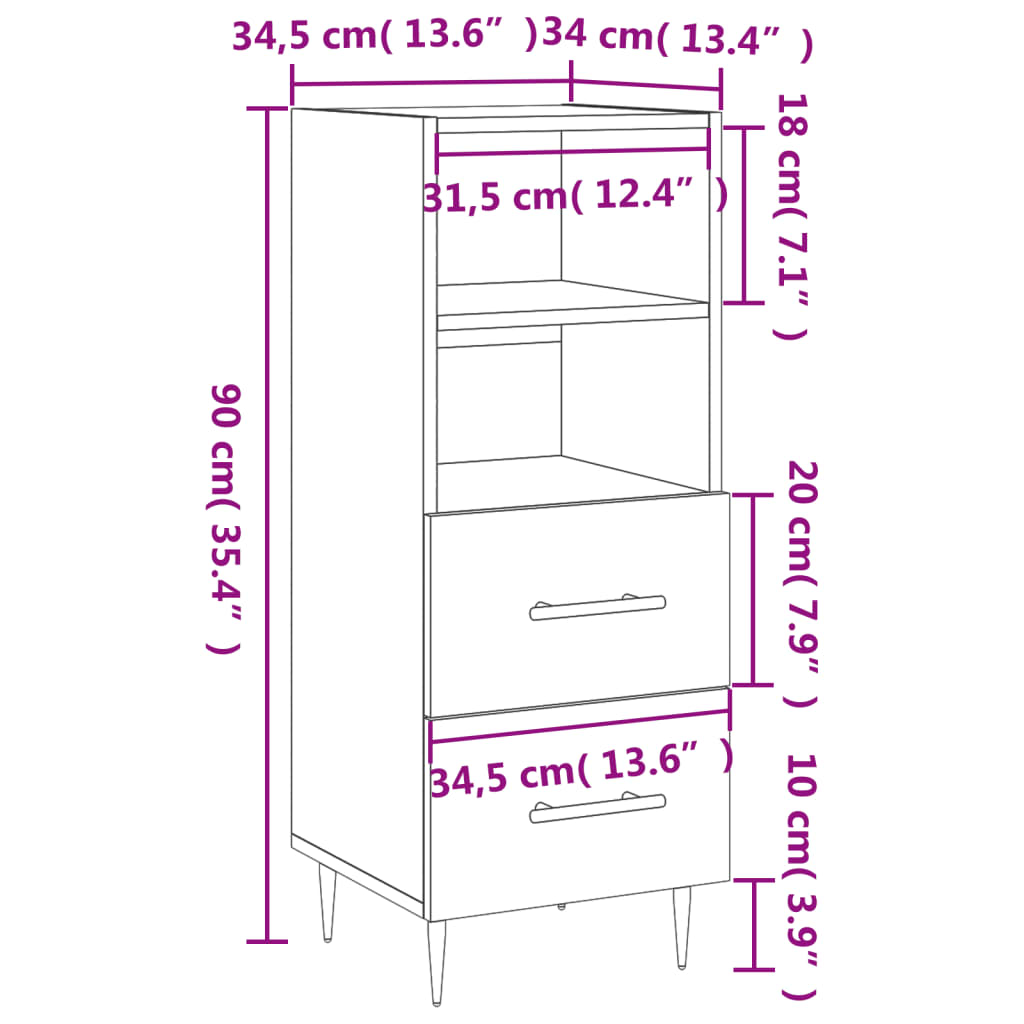 Komoda boja dimljenog hrasta 34,5x34x90 cm konstruirano drvo