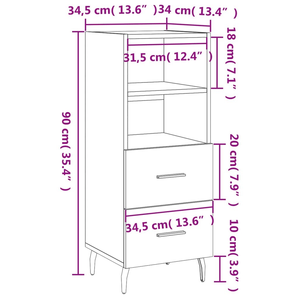 Komoda crna 34,5 x 34 x 90 cm od konstruiranog drva