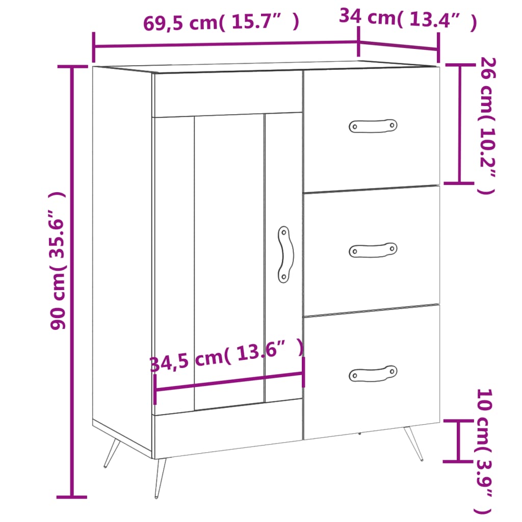 Komoda sjajna bijela 69,5x34x90 cm od konstruiranog drva
