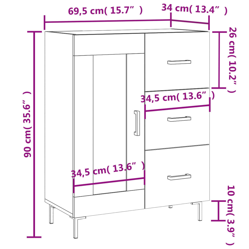 Komoda siva boja betona 69,5x34x90 cm od konstruiranog drva
