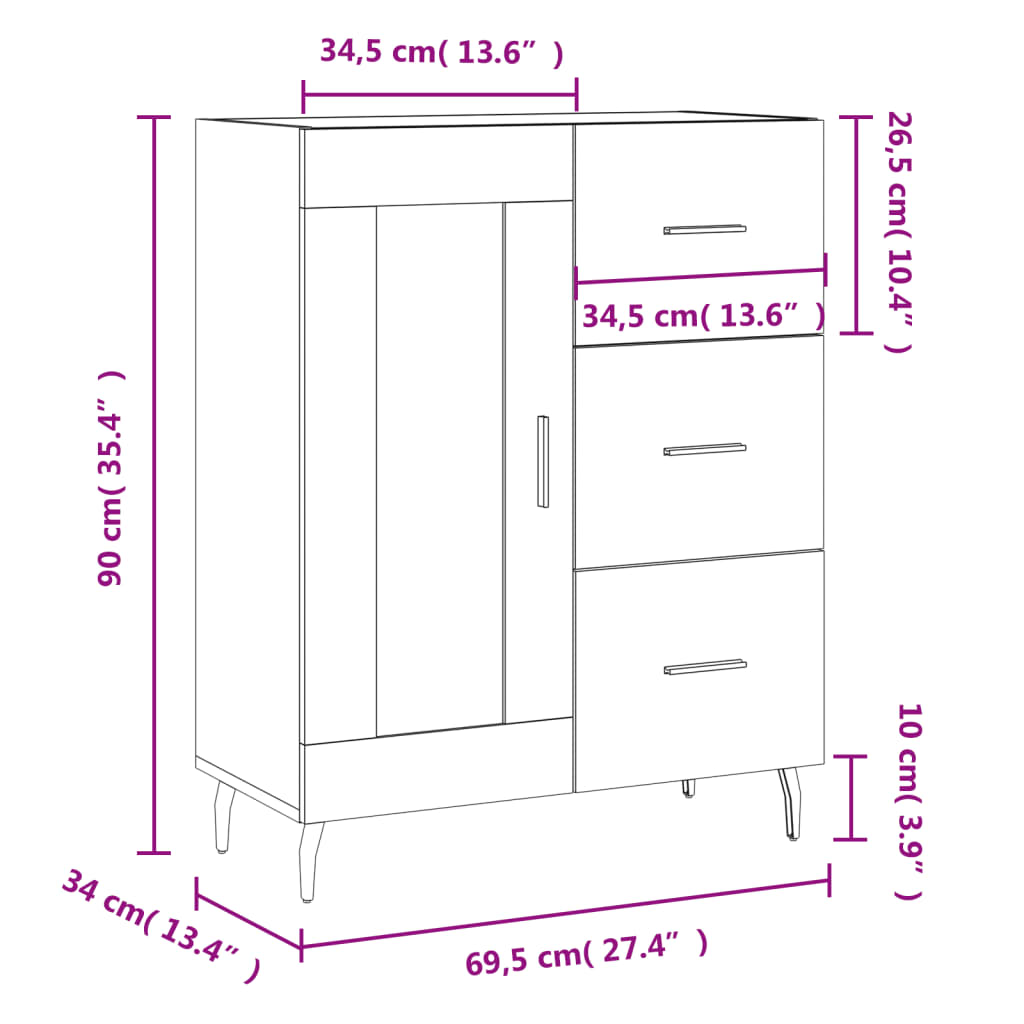Komoda siva boja betona 69,5x34x90 cm od konstruiranog drva