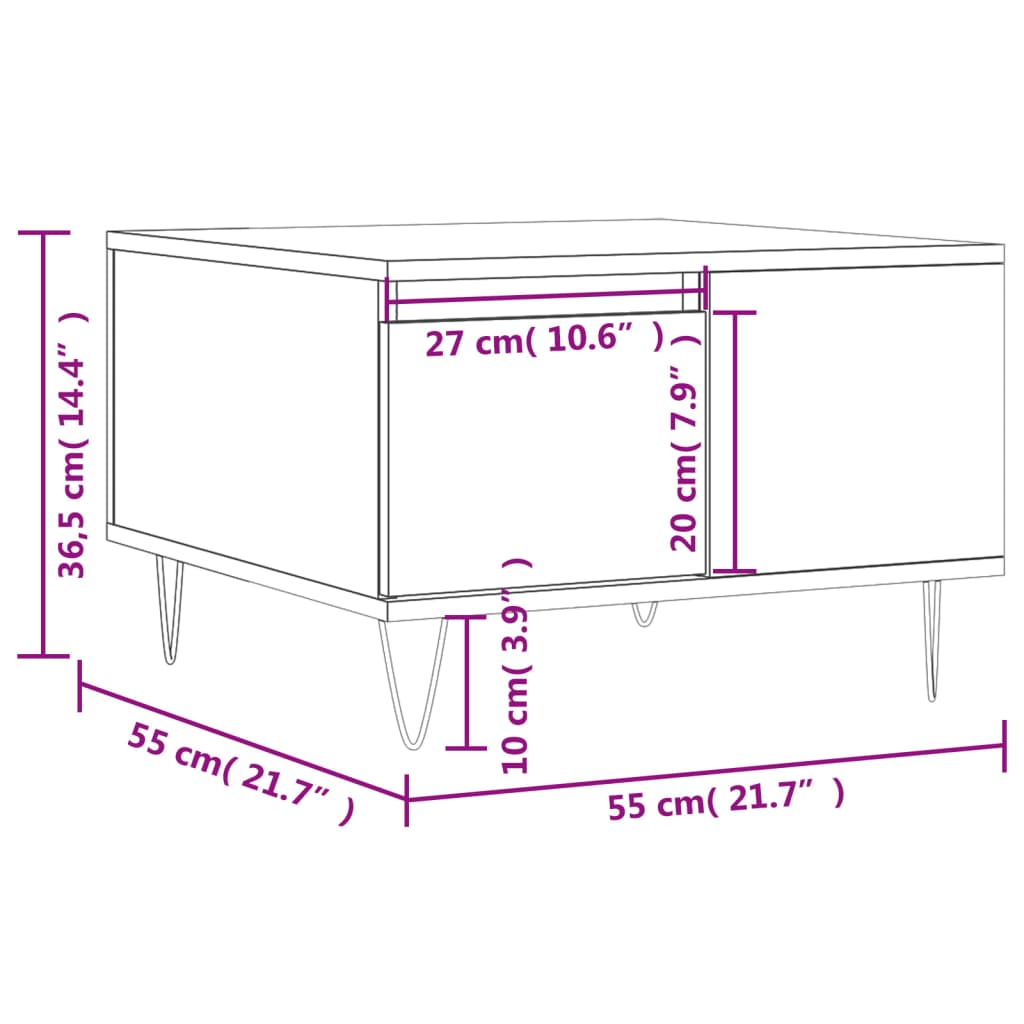 Stolić za kavu bijeli 55 x 55 x 36,5 cm od konstruiranog drva