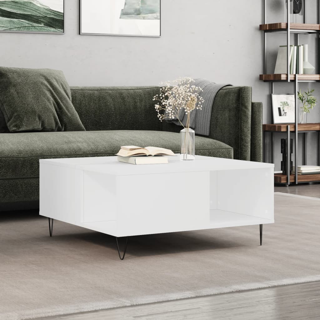 Stolić za kavu bijeli 80 x 80 x 36,5 cm od konstruiranog drva