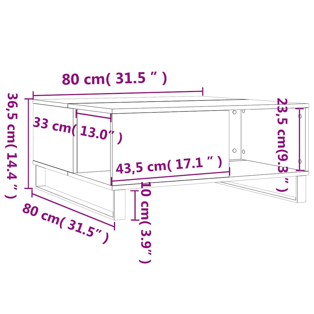 Stolić za kavu boja hrasta 80 x 80 x 36,5 cm konstruirano drvo