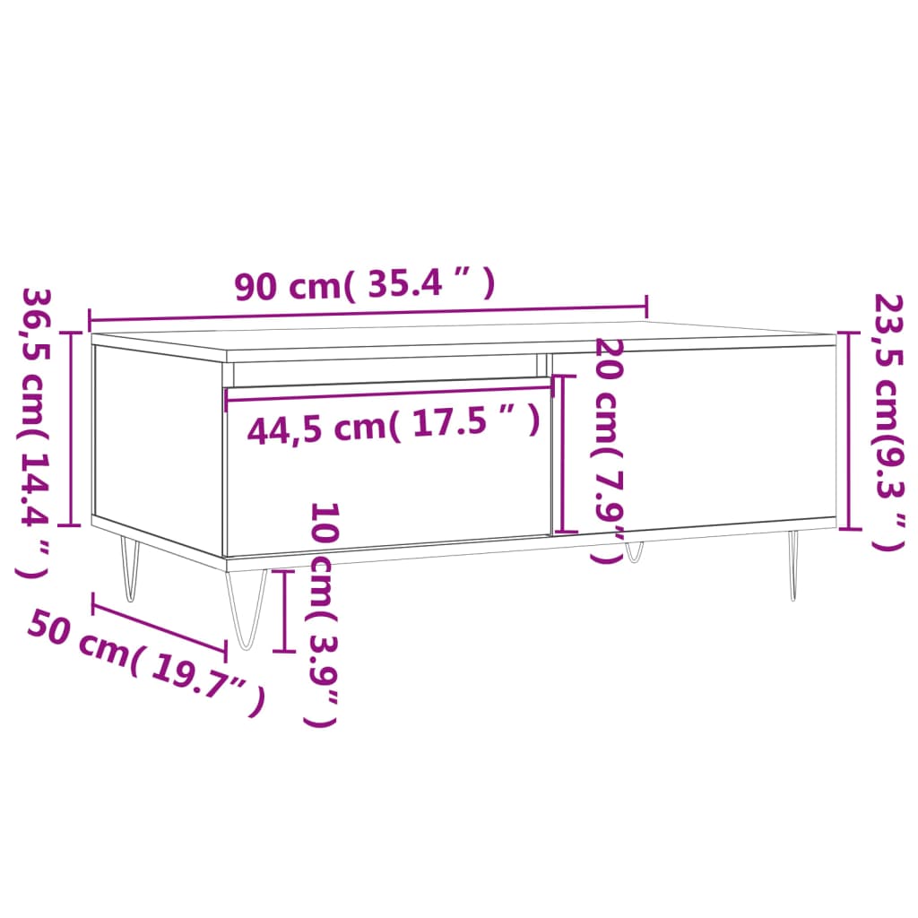 Stolić za kavu boja betona 90x50x36,5 cm konstruirano drvo
