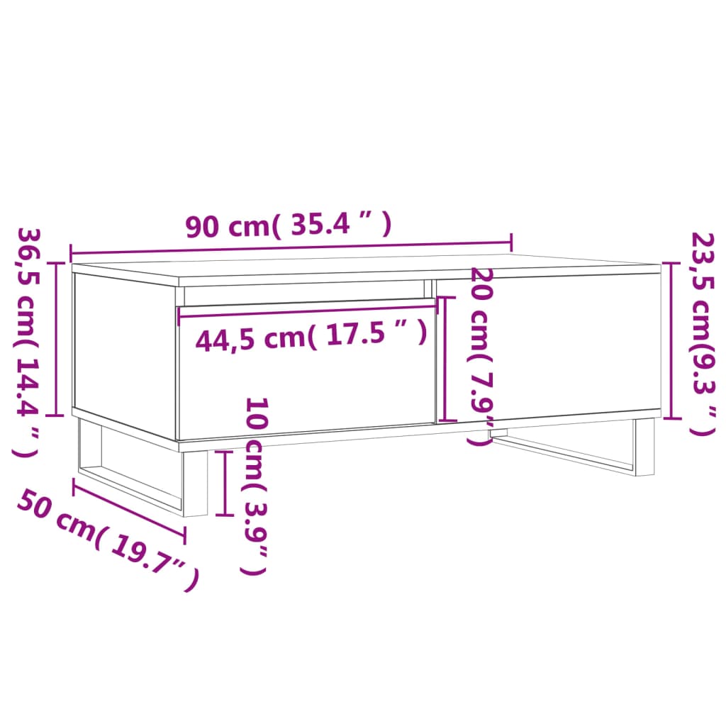 Stolić za kavu boja hrasta 90x50x36,5 cm konstruirano drvo