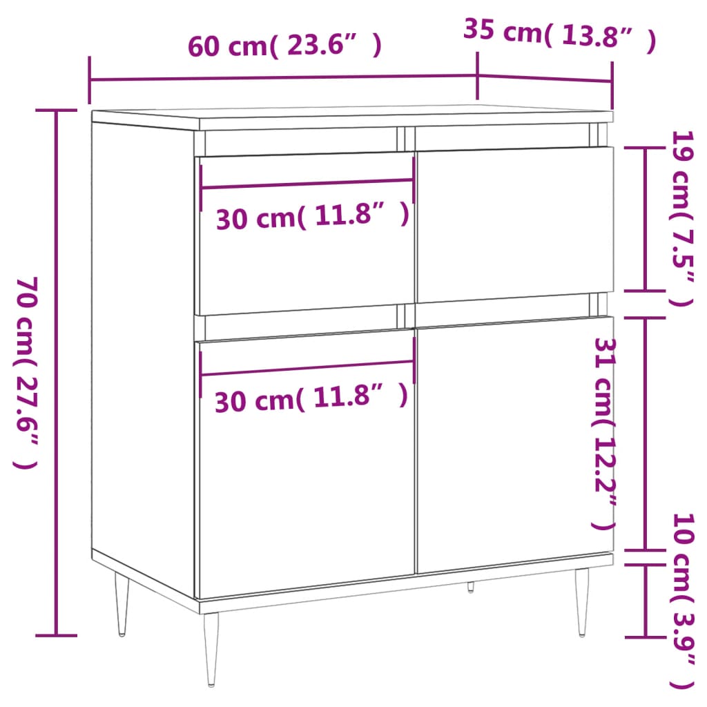 Komoda boja dimljenog hrasta 60 x 35 x 70 cm konstruirano drvo