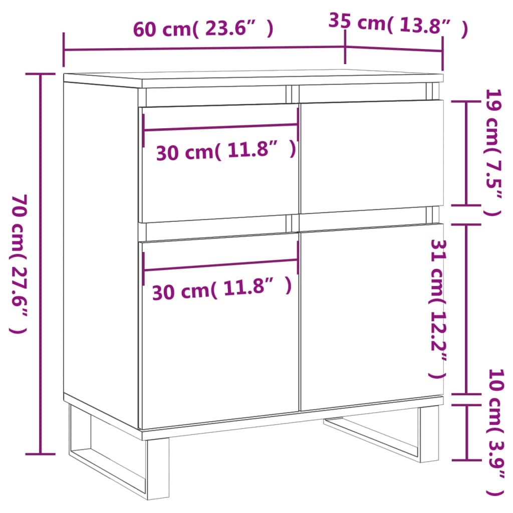 Komoda boja dimljenog hrasta 60 x 35 x 70 cm konstruirano drvo