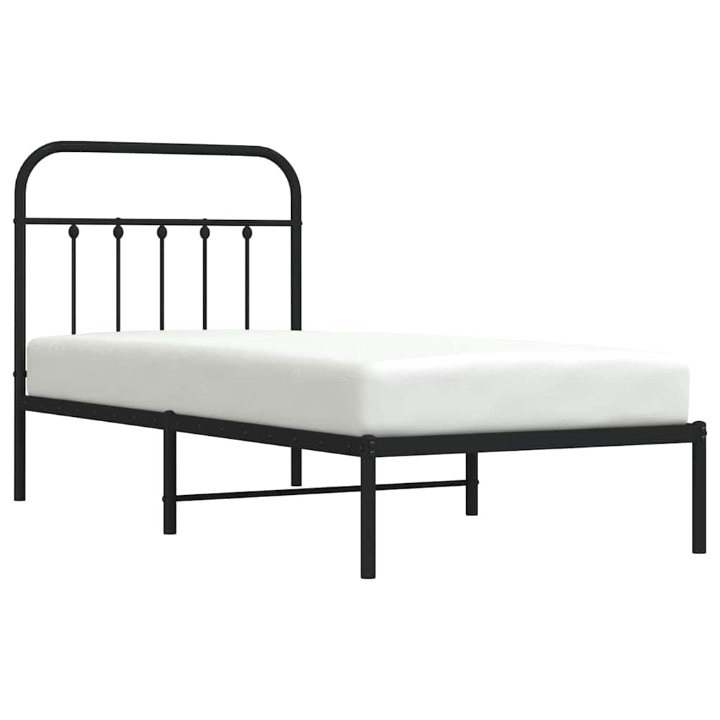 Metalni okvir za krevet s uzglavljem crni 90x190 cm