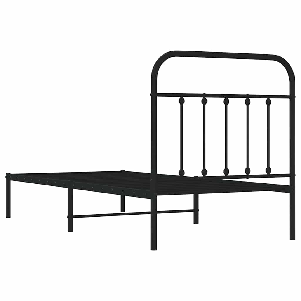 Metalni okvir za krevet s uzglavljem crni 90x190 cm