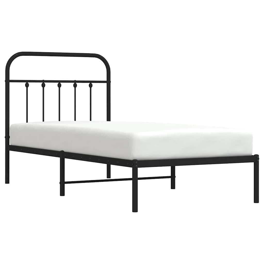 Metalni okvir za krevet s uzglavljem crni 90x200 cm