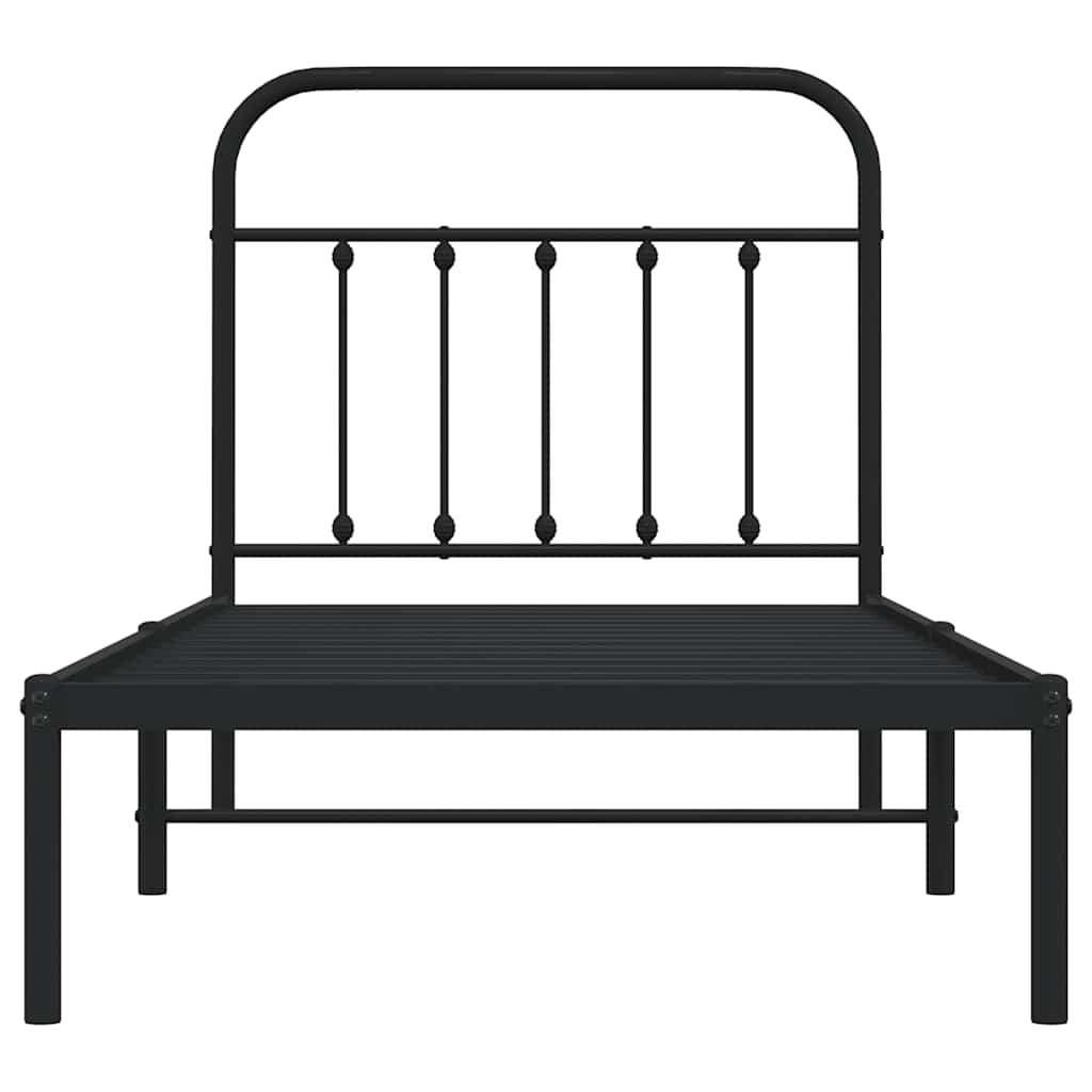 Metalni okvir za krevet s uzglavljem crni 90x200 cm