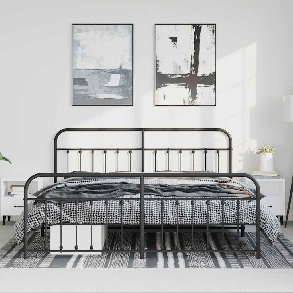 Metalni okvir kreveta uzglavlje i podnožje crni 183x213 cm