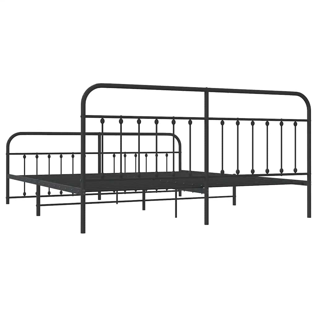 Metalni okvir kreveta uzglavlje i podnožje crni 200x200 cm