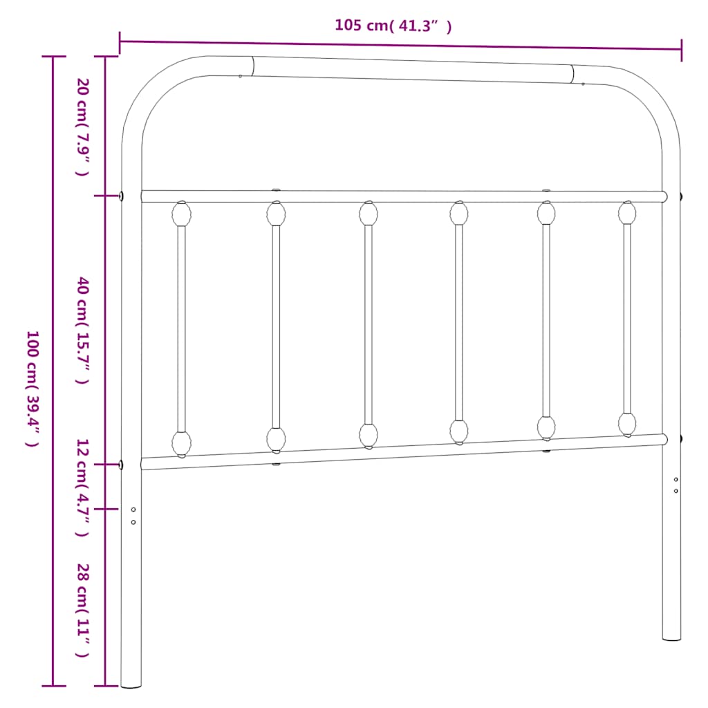 Metalno zamjensko uzglavlje crno 100 cm