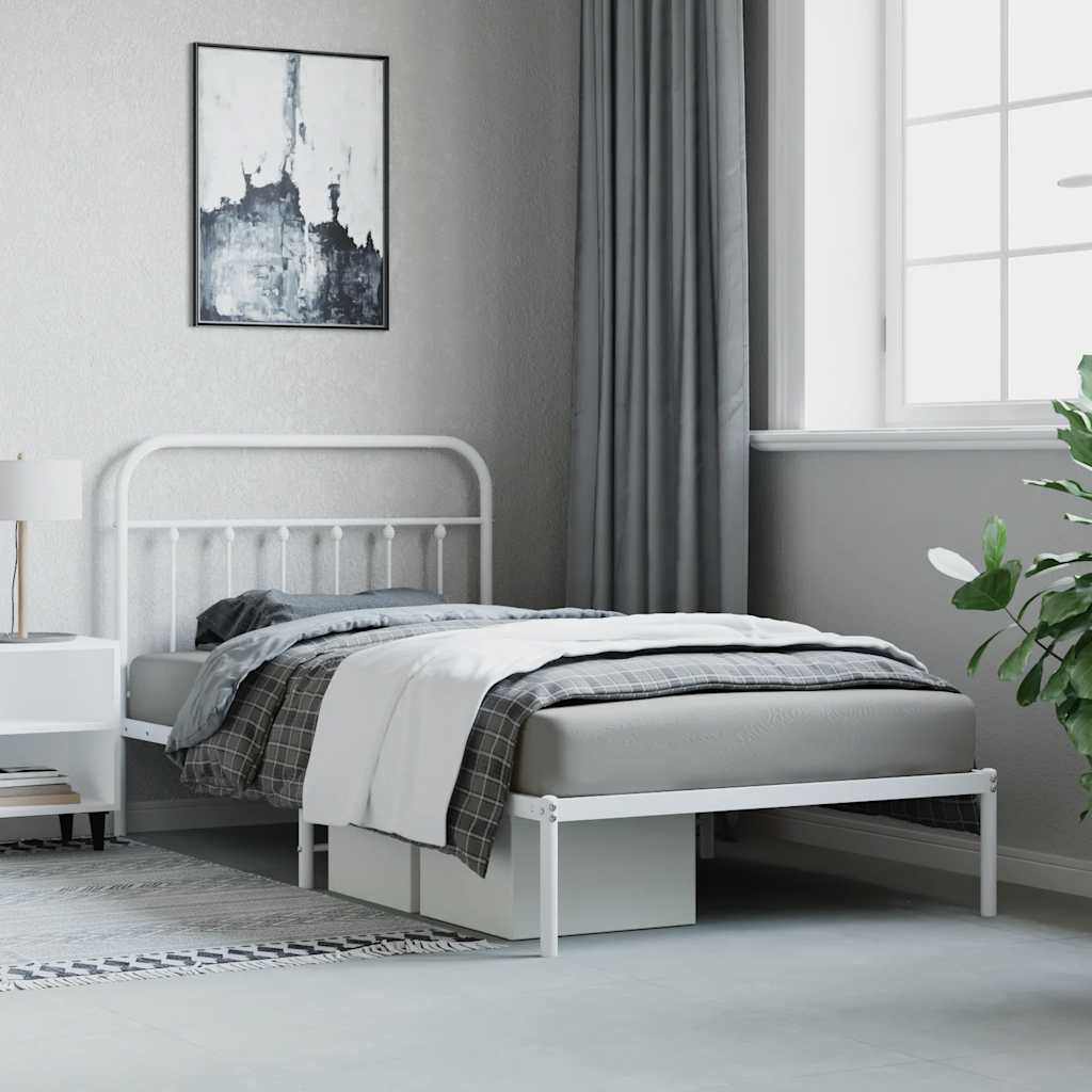 Metalni okvir za krevet s uzglavljem bijeli 107x203 cm