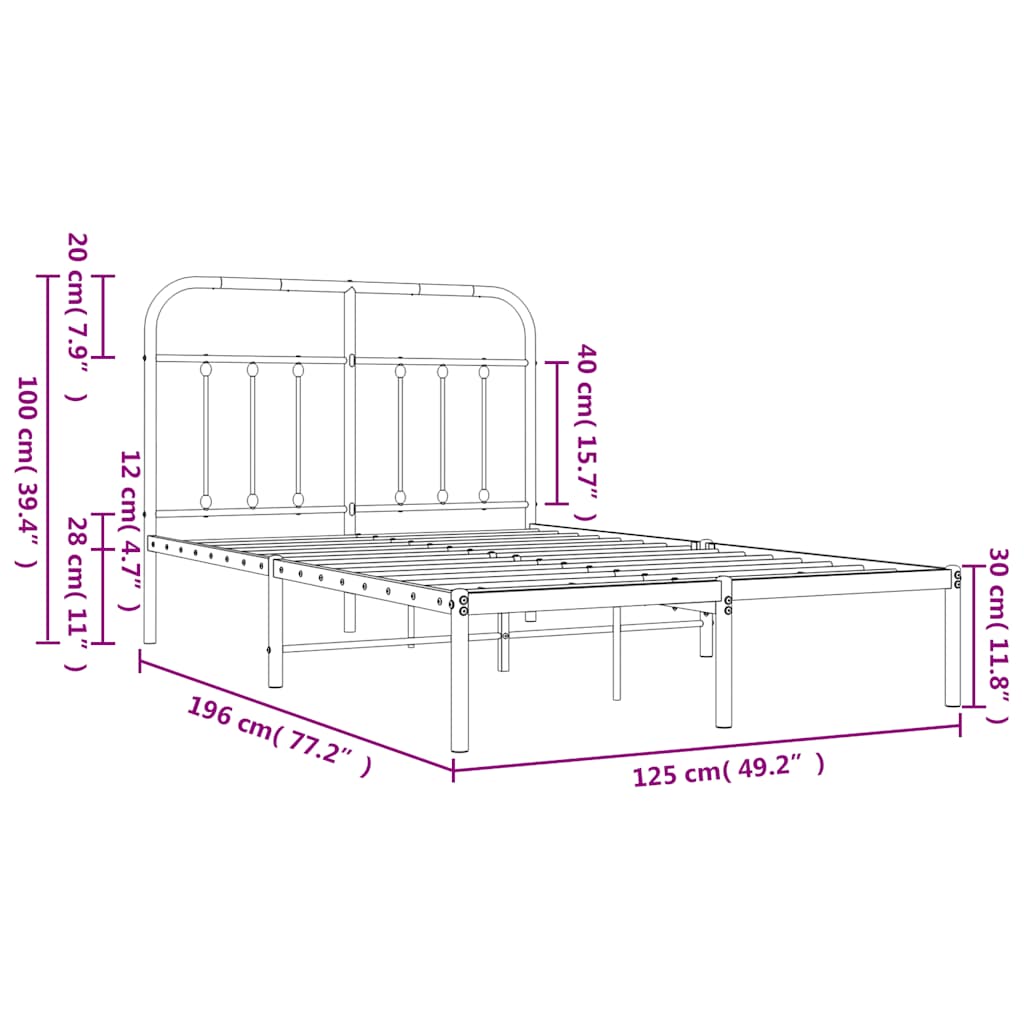 Metalni okvir za krevet s uzglavljem bijeli 120 x 190 cm