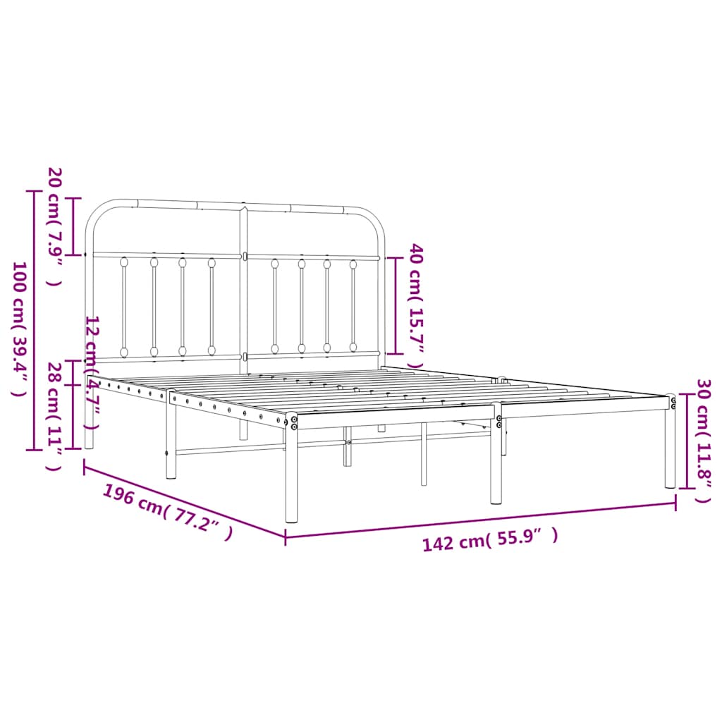 Metalni okvir za krevet s uzglavljem bijeli 135x190 cm