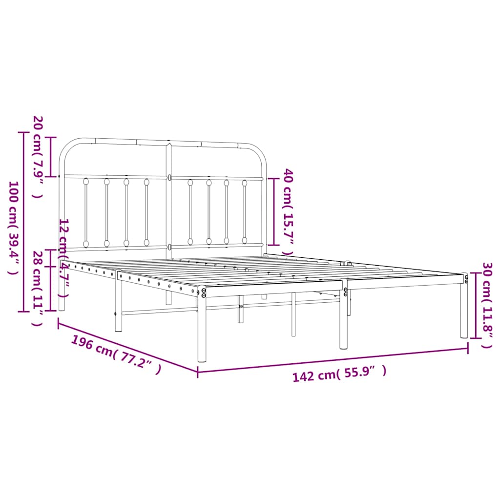 Metalni okvir za krevet s uzglavljem bijeli 135x190 cm