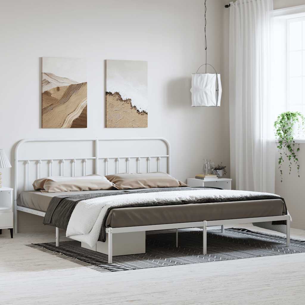 Metalni okvir za krevet s uzglavljem bijeli 193x203 cm