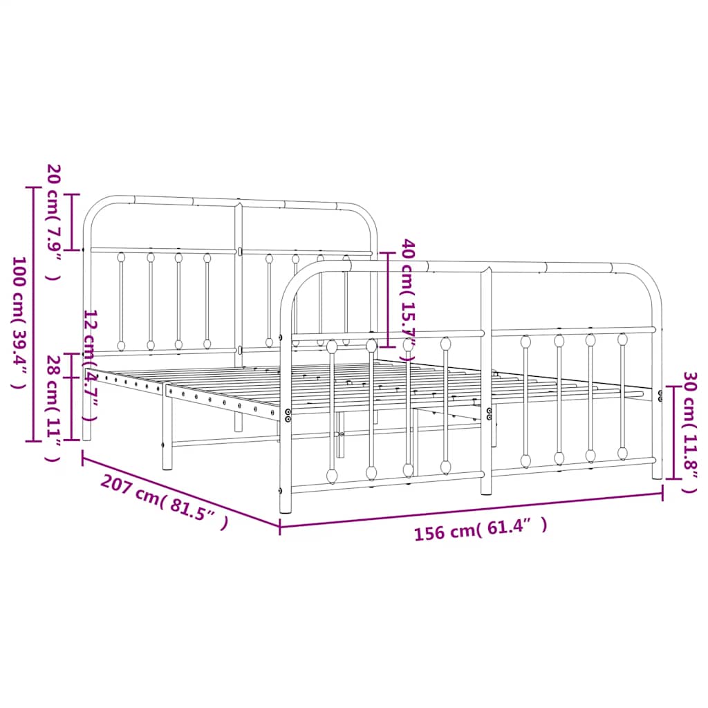 Metalni okvir kreveta uzglavlje i podnožje bijeli 150 x 200 cm