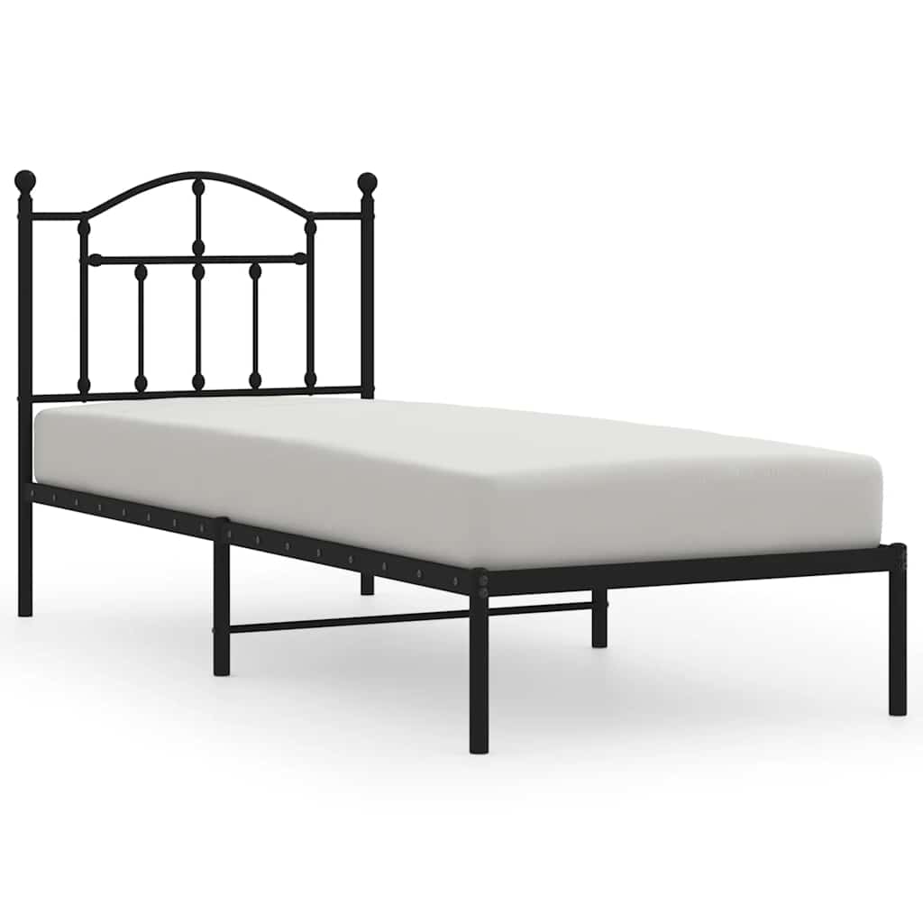 Metalni okvir za krevet s uzglavljem crni 90x190 cm