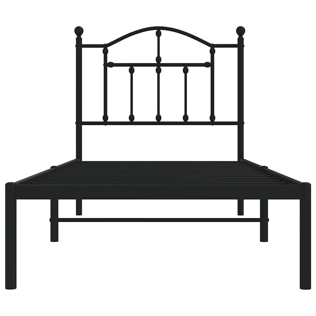 Metalni okvir za krevet s uzglavljem crni 90x190 cm