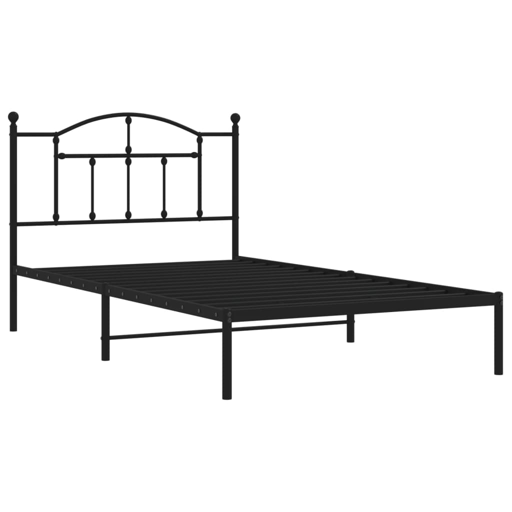 Metalni okvir za krevet s uzglavljem crni 107x203 cm