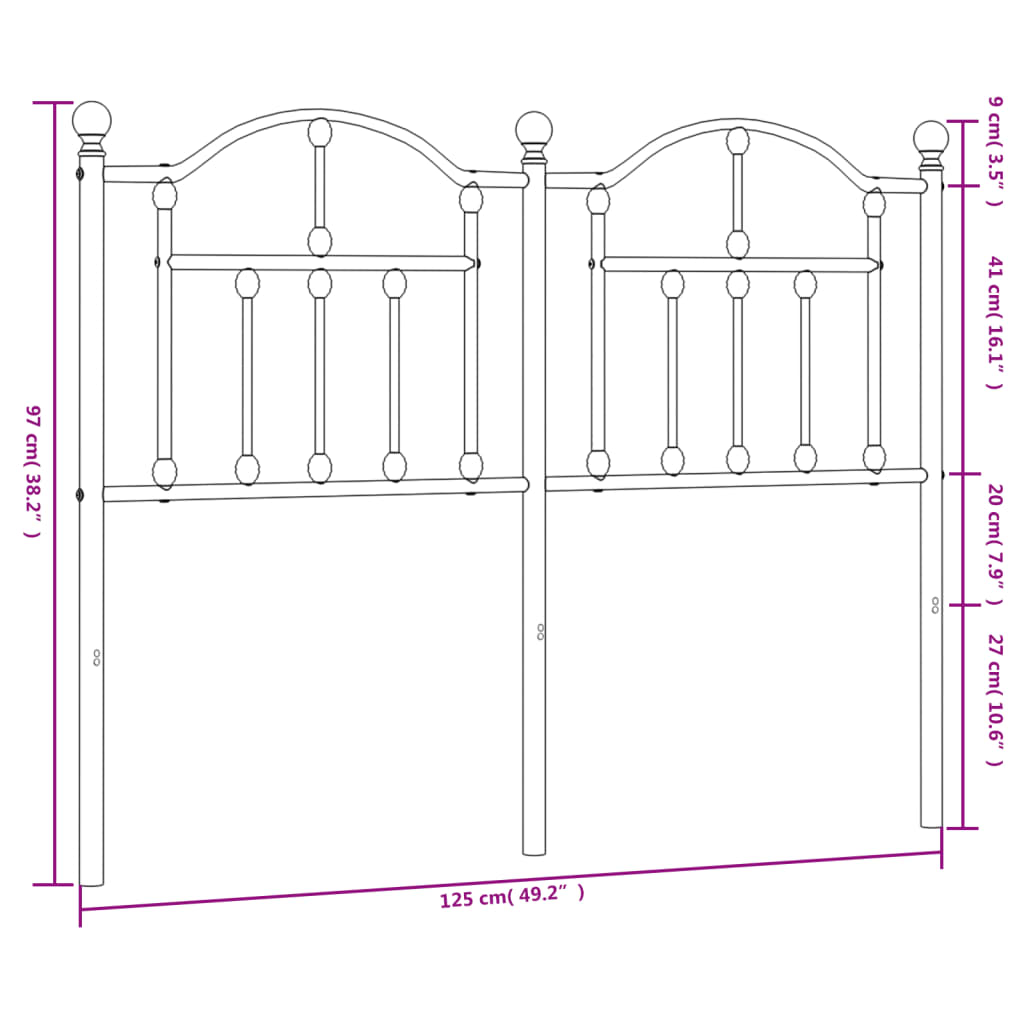 Metalno zamjensko uzglavlje crno 120 cm