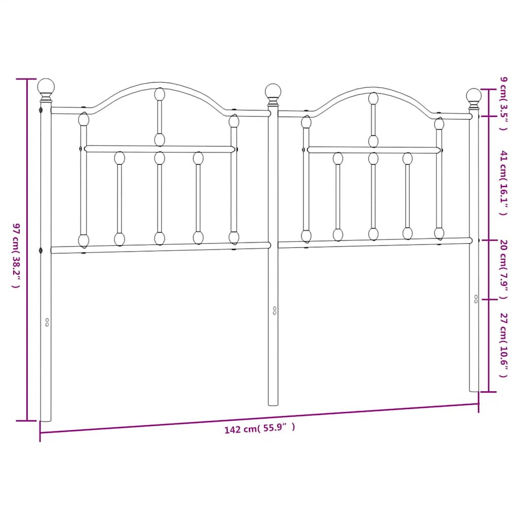 Metalno zamjensko uzglavlje crno 135 cm