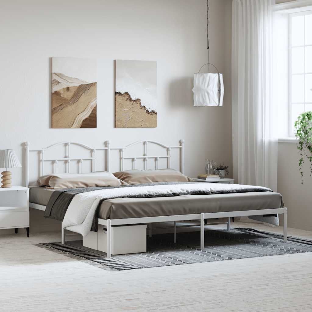 Metalni okvir za krevet s uzglavljem bijeli 193x203 cm