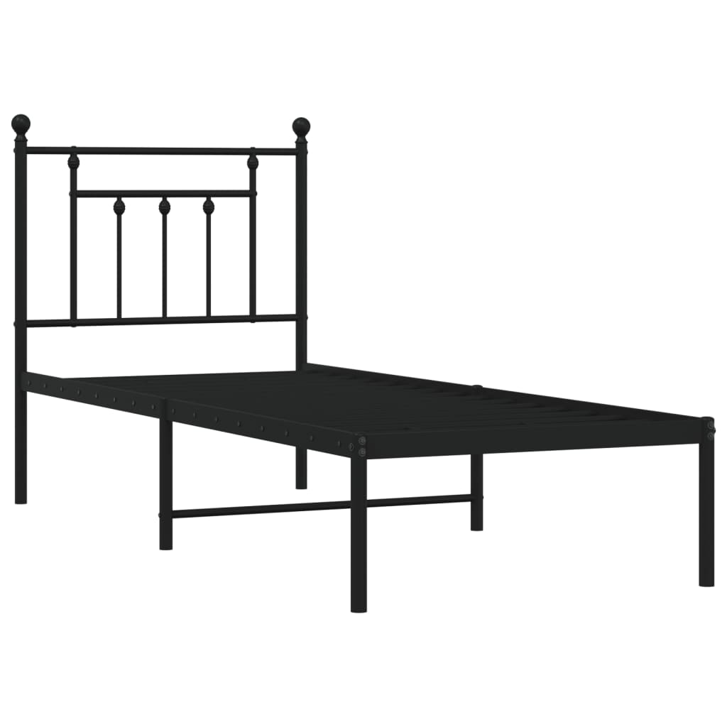 Metalni okvir za krevet s uzglavljem crni 75x190 cm