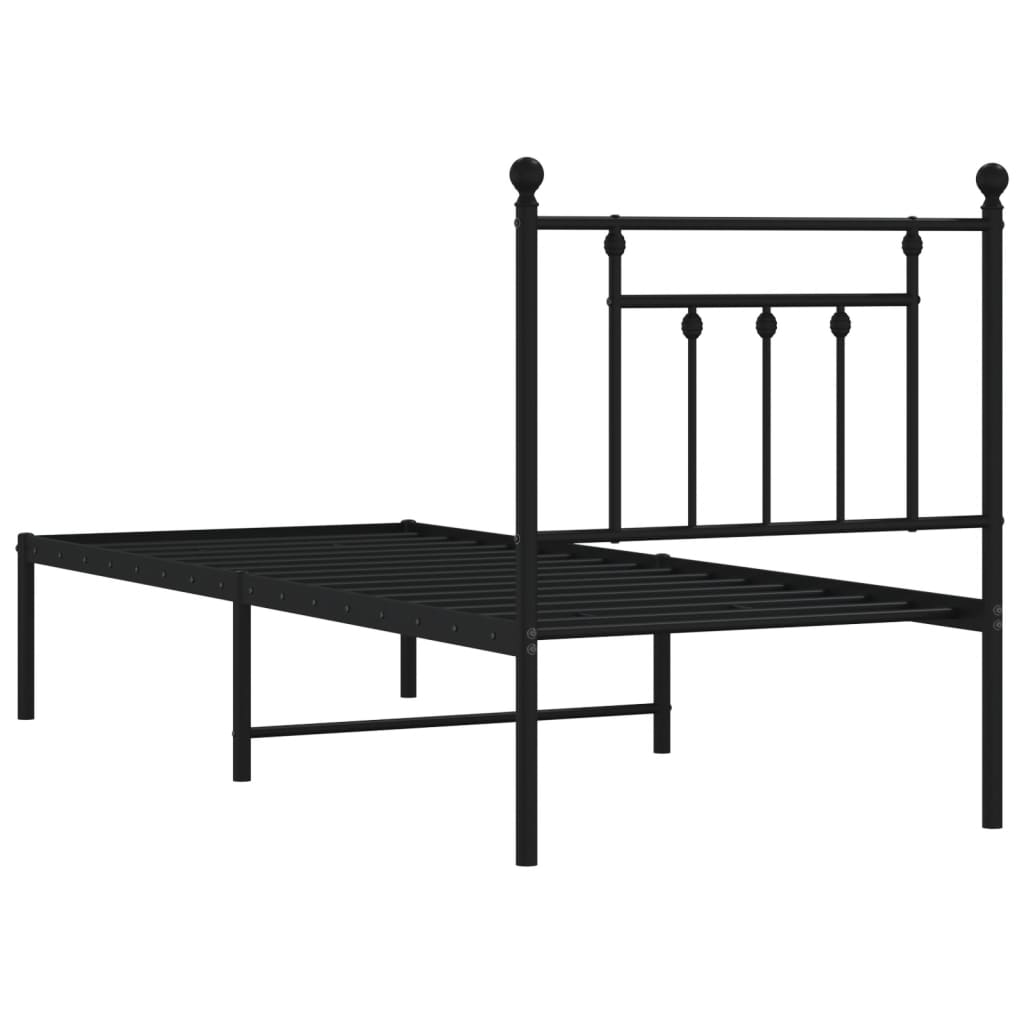 Metalni okvir za krevet s uzglavljem crni 75x190 cm