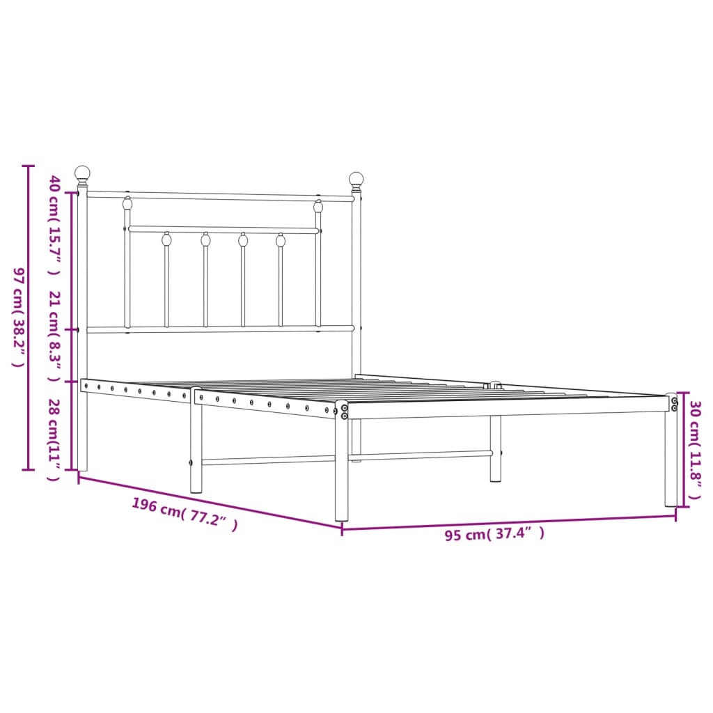 Metalni okvir za krevet s uzglavljem crni 90x190 cm