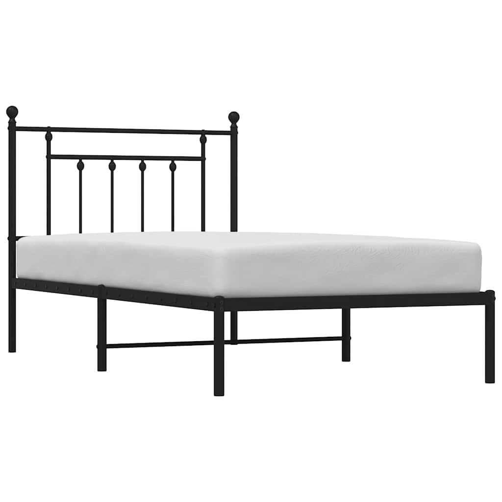 Metalni okvir za krevet s uzglavljem crni 100x190 cm