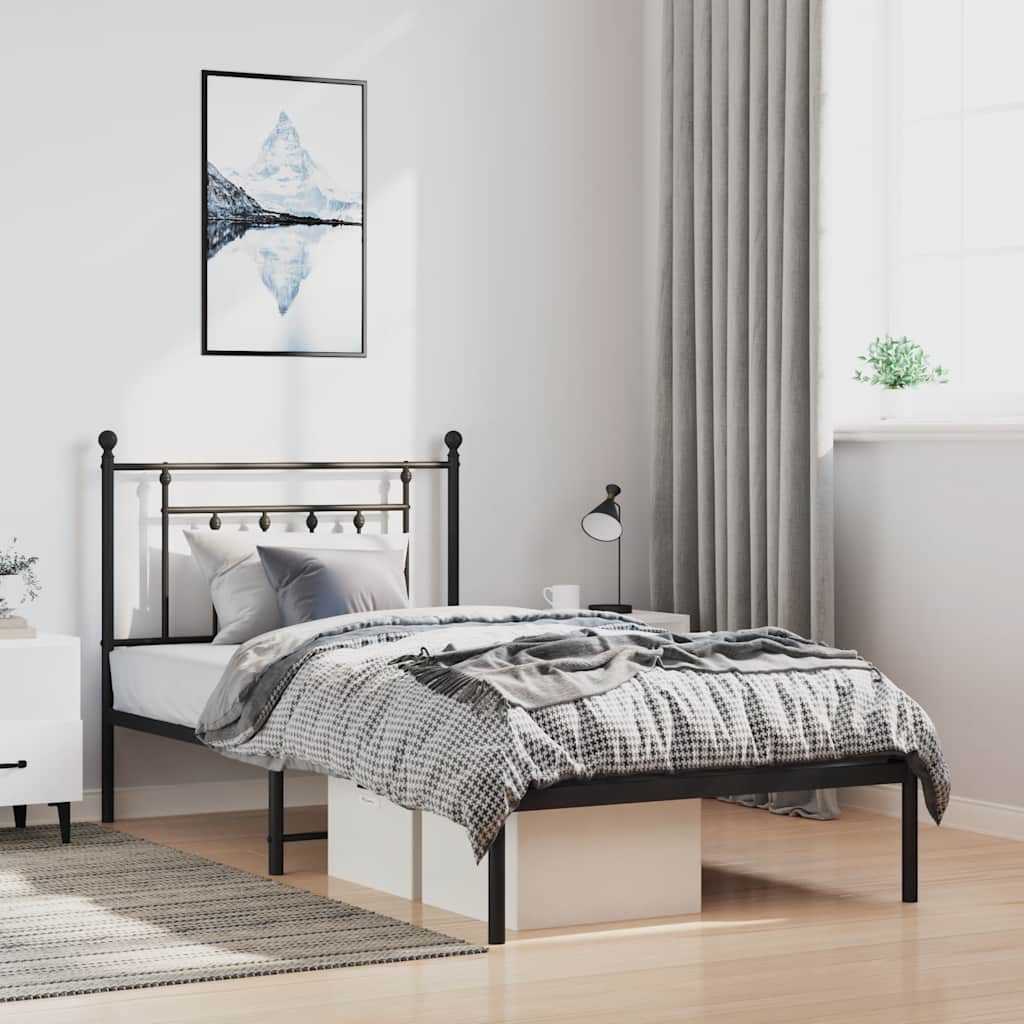 Metalni okvir za krevet s uzglavljem crni 100x190 cm