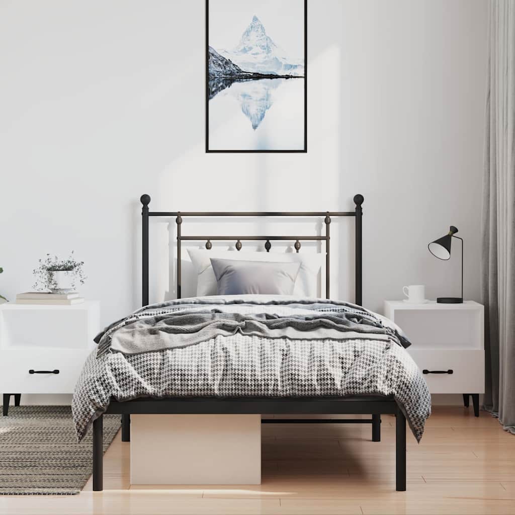 Metalni okvir za krevet s uzglavljem crni 100x200 cm