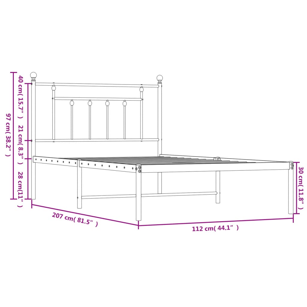 Metalni okvir za krevet s uzglavljem crni 107x203 cm