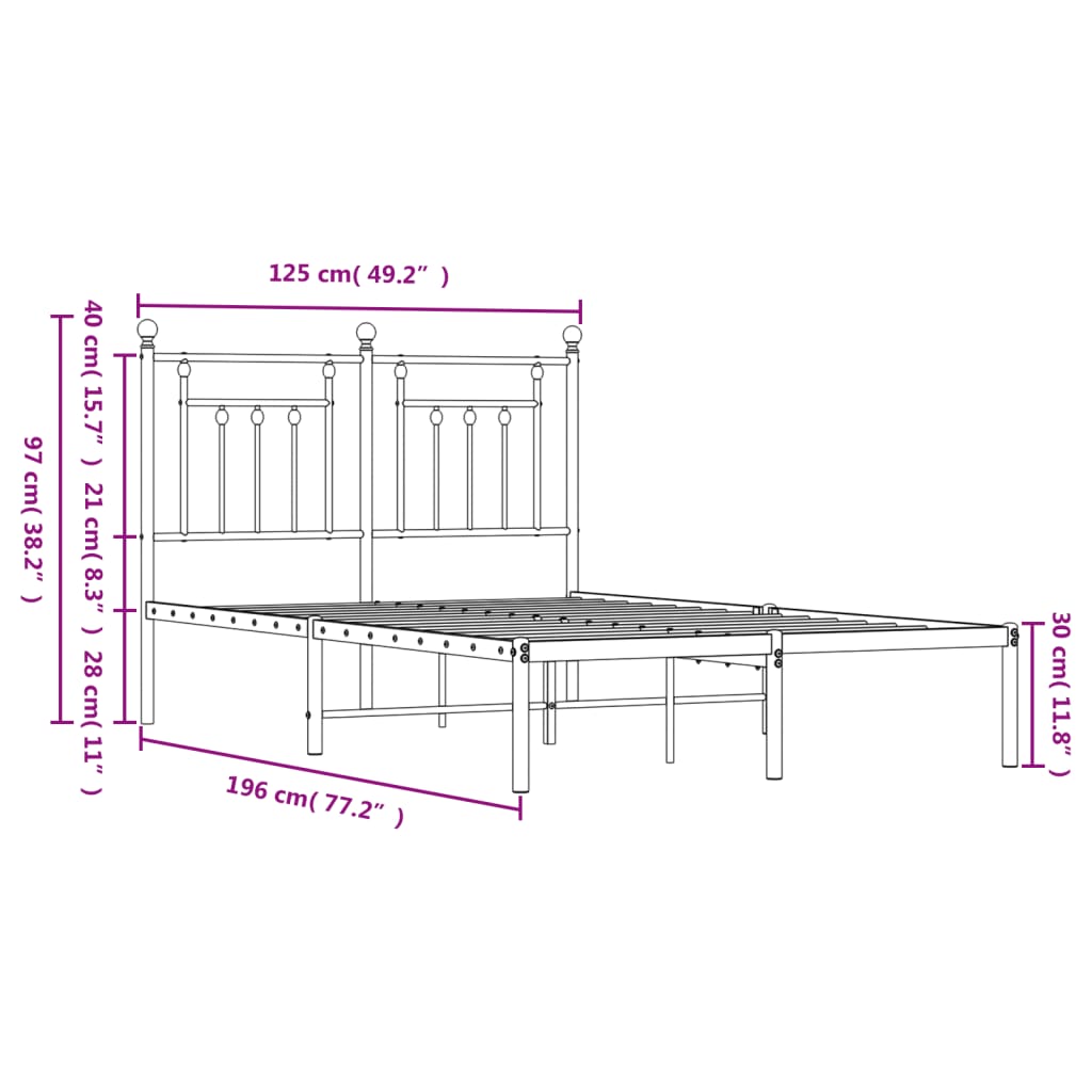 Metalni okvir za krevet s uzglavljem crni 120x190 cm